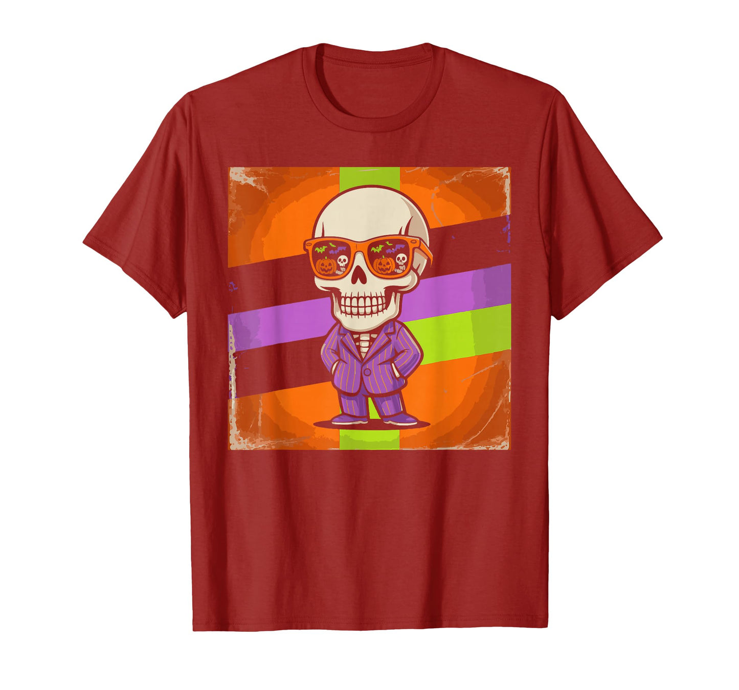 Retro Pumpkin Glasses Skeleton Halloween Costume Men Women T-Shirt