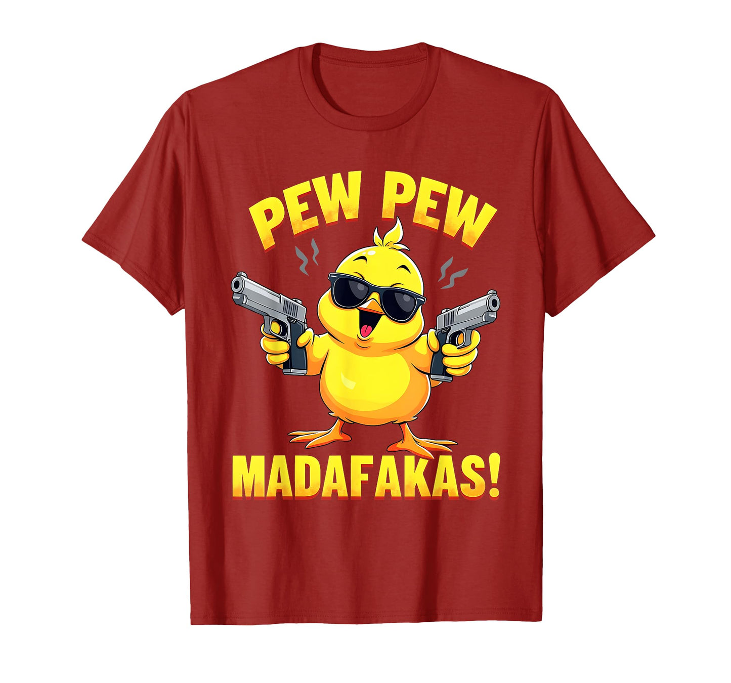 Retro With Gun Pew Madafakas Pew Funny Meme Duck T-Shirt