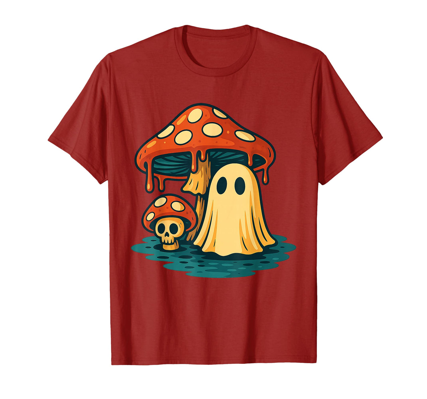 Funny Halloween Ghost Mushroom Spooky Head Skeleton T-Shirt