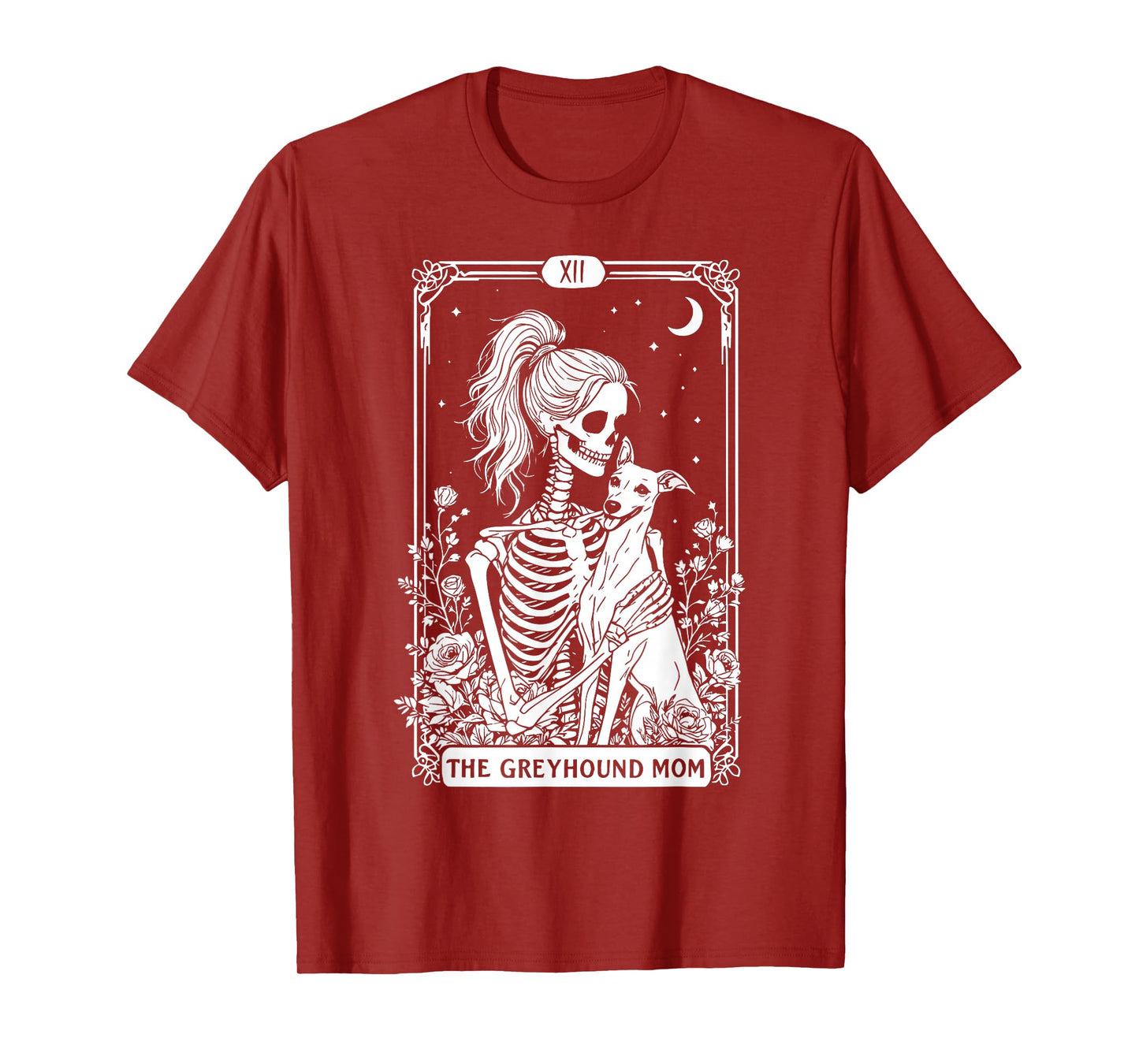 Funny Skeleton Greyhound Mom Tarot Card Halloween Witches T-Shirt
