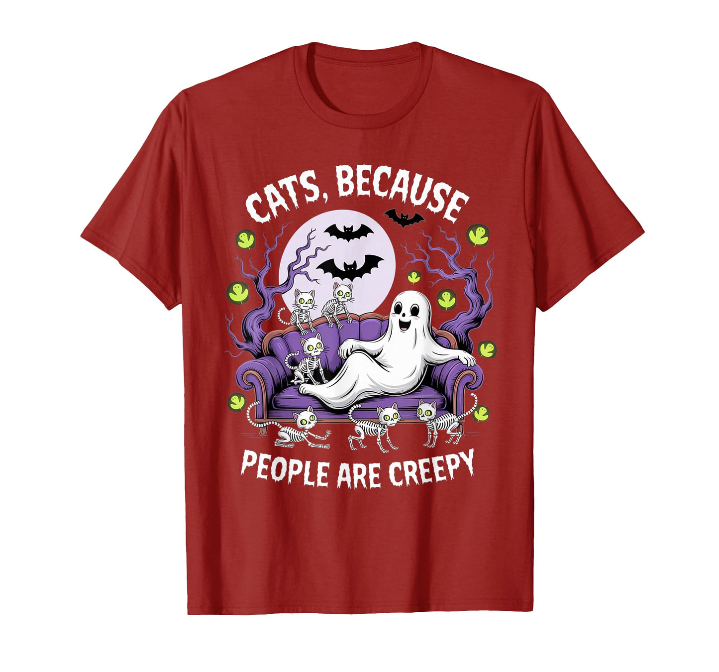Cats Because People are Creepy Ghost Halloween Cat Mom Kids T-Shirt