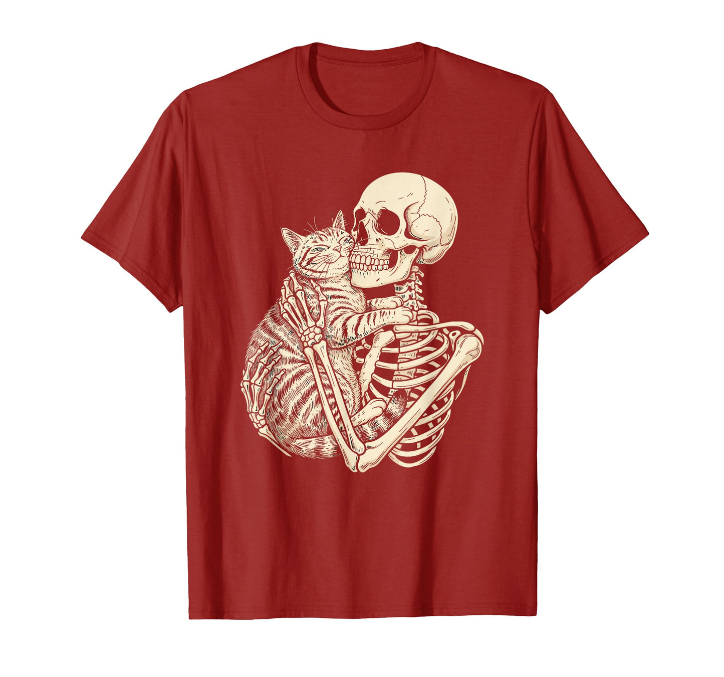Skeleton Hugging Cat Lovers Halloween T-Shirt