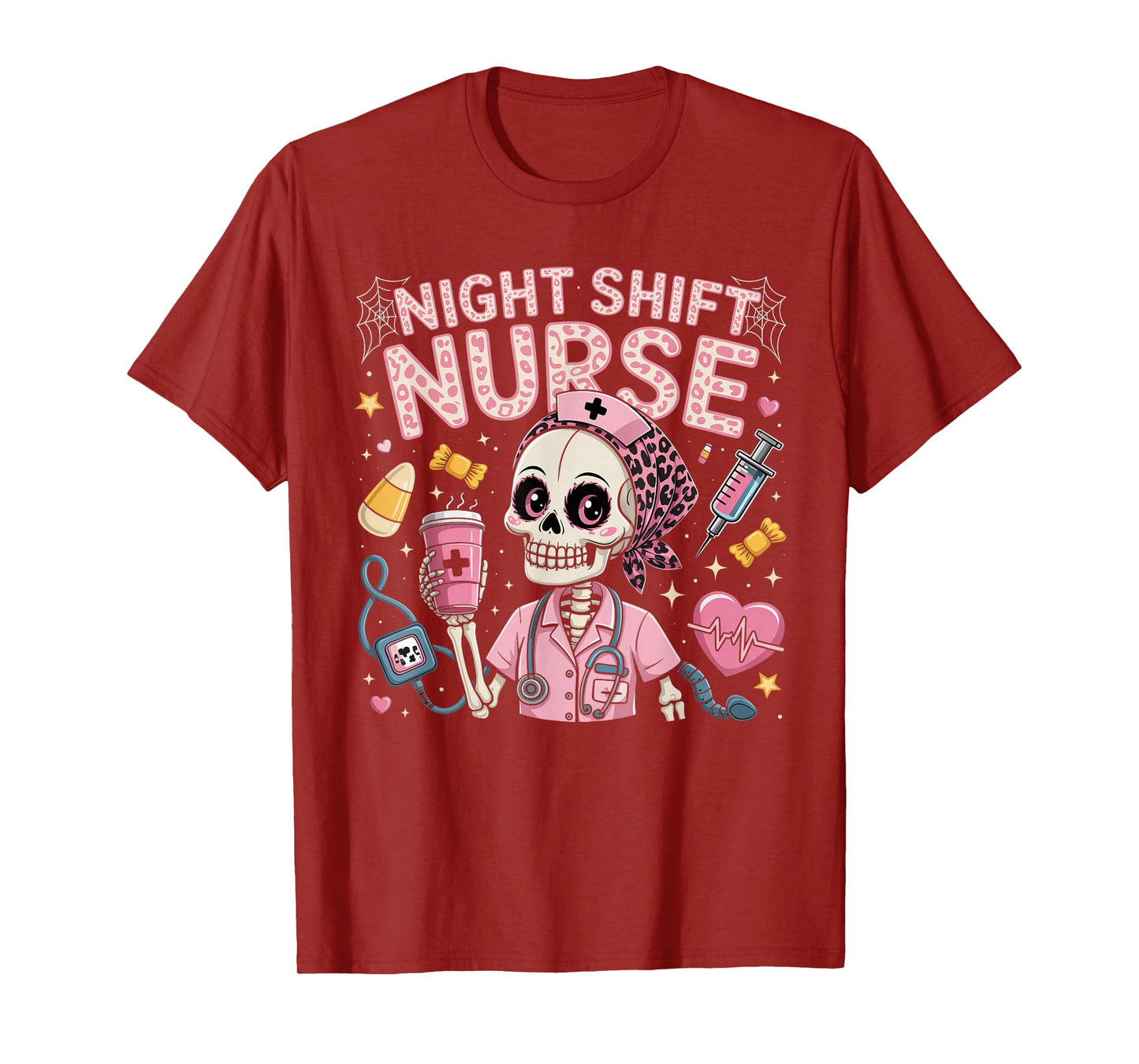RN ICU Night Shift Nurse Skeleton Halloween Costumes Womens T-Shirt