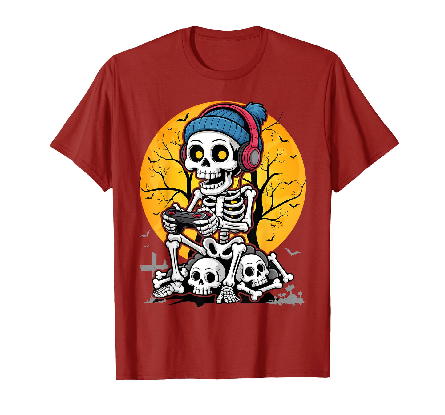 Halloween Skeleton Gamer Video Game Boys Kids Teens Gaming T-Shirt
