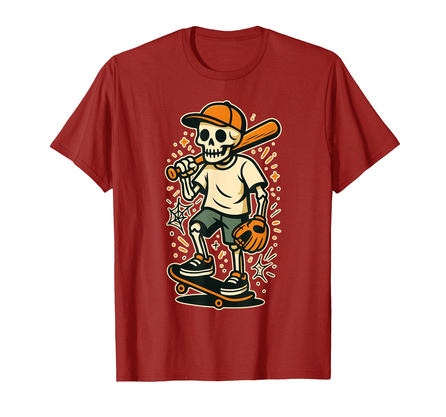 Halloween Skeleton Baseball Skateboard Kids Graphic T-Shirt