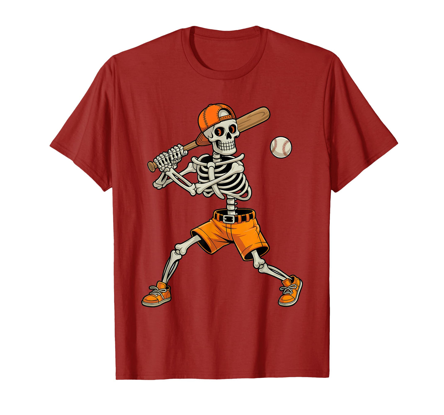 Funny Skeleton Playing Baseball Halloween Men Kids Boys T-Shirt