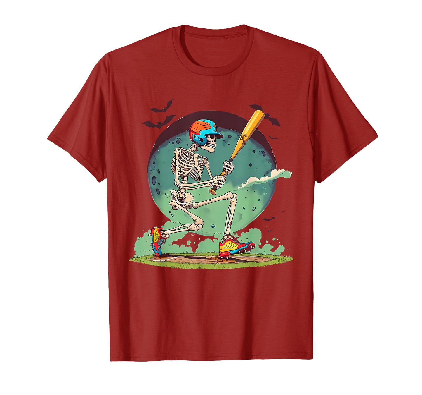 Skeleton Baseball Player Halloween Costume Funny Men Boys T-Shirt