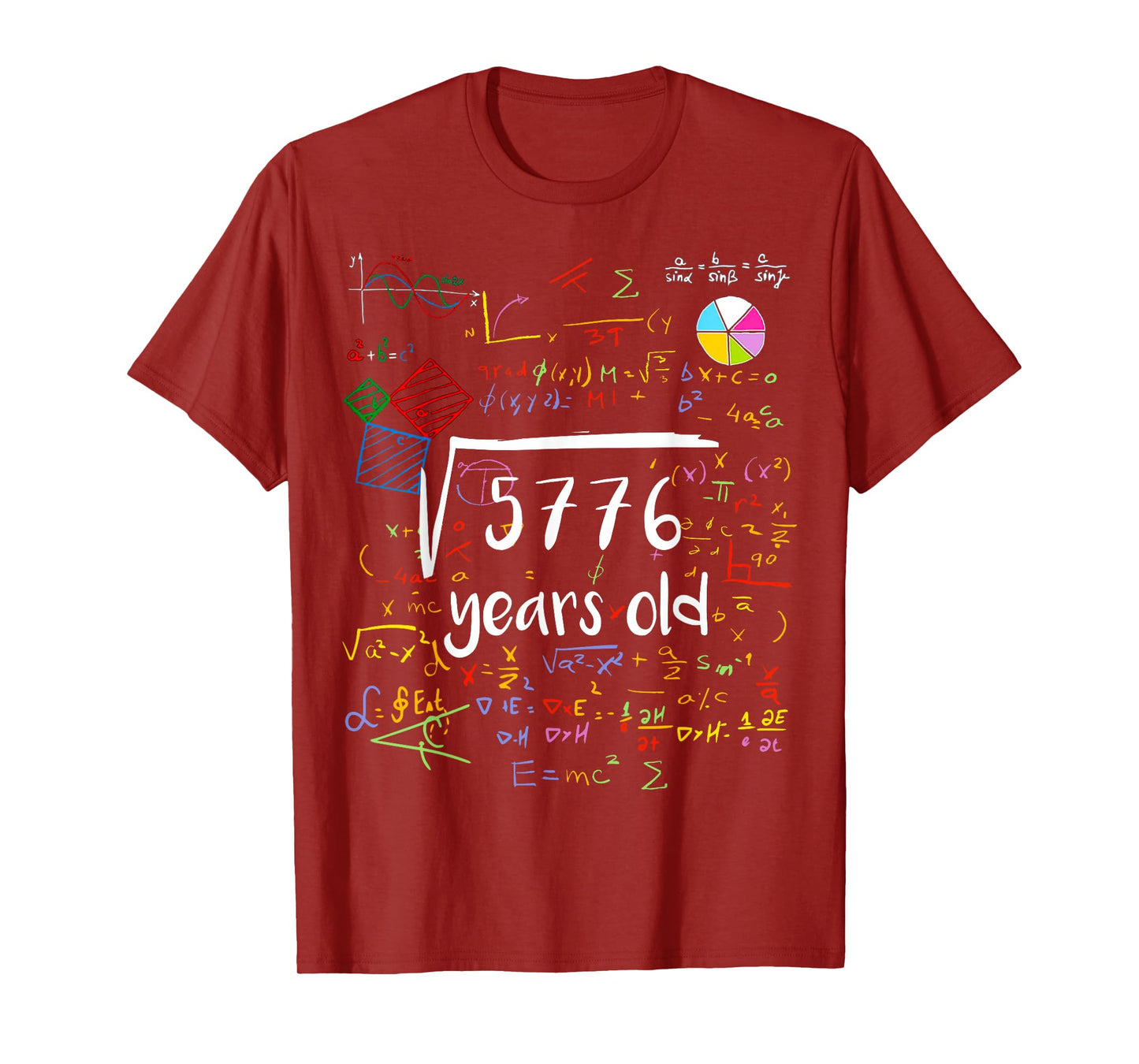 Square Root Of 5776 76th Birthday 76 Years Old Math B-day T-Shirt