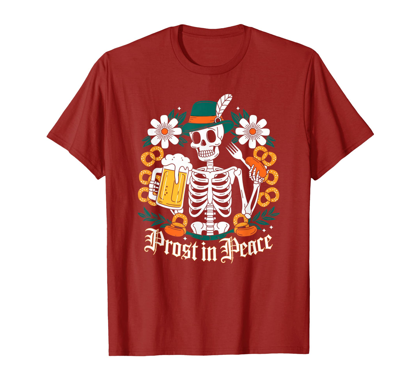 Prost in Peace Halloween Skeleton Beer Funny Oktoberfest T-Shirt