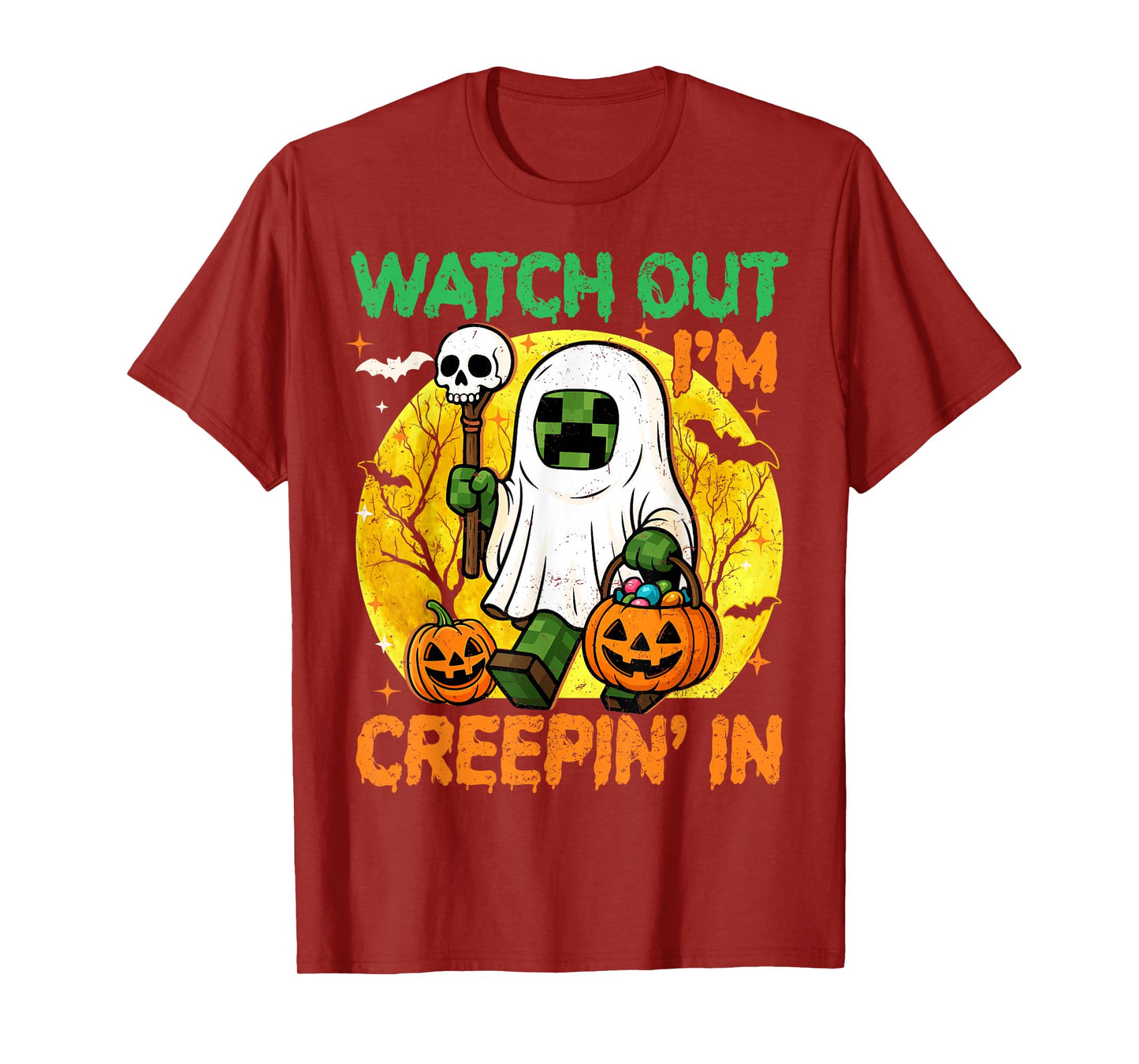 Boys Halloween Shirt Kids Game Pixel Ghost Creepin in Spooky T-Shirt