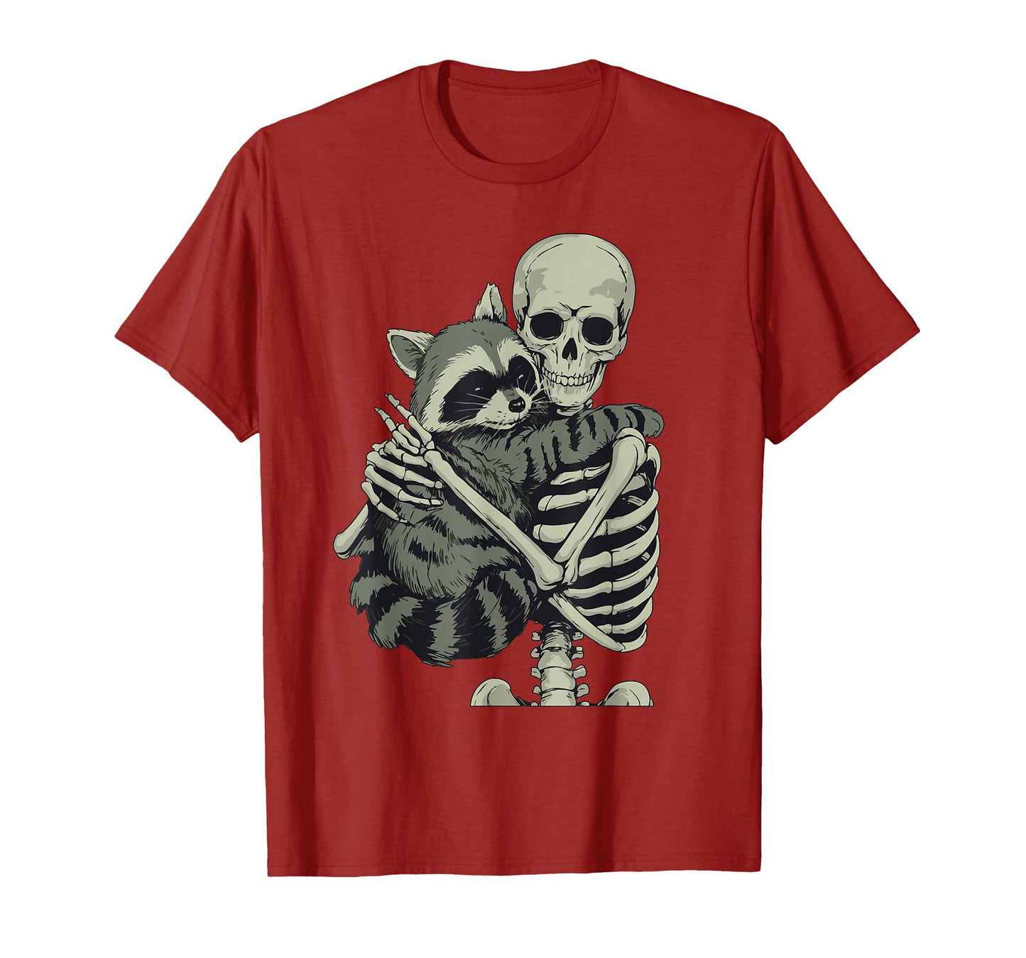 Raccoon Hugging Skeleton Halloween T-Shirt