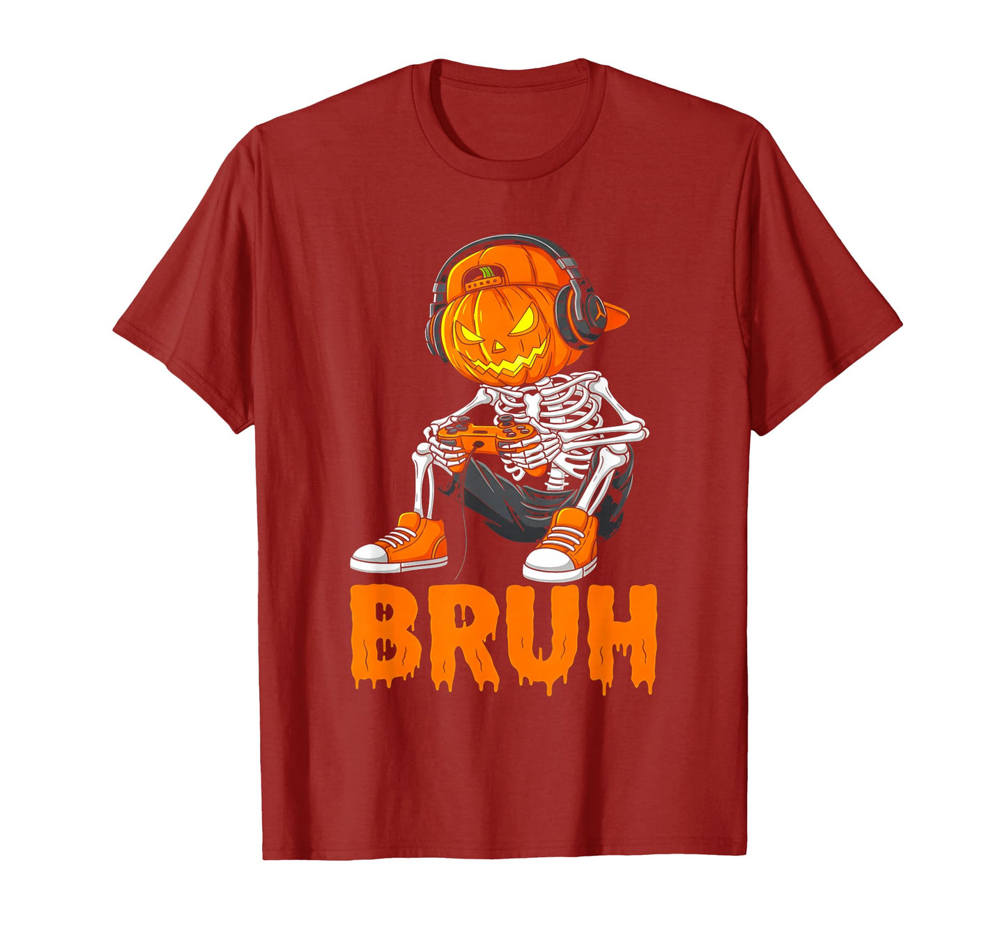 Bruh Skeleton Halloween Funny Pumpkin Costume for Boys Girls T-Shirt