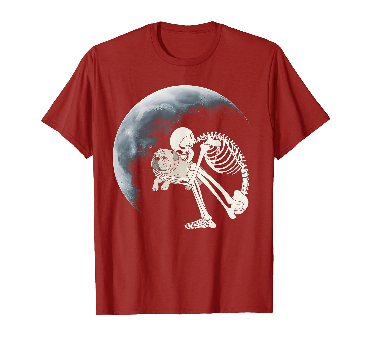 Skeleton Hugging Dog Halloween English Bulldog Lover Mom Dad T-Shirt