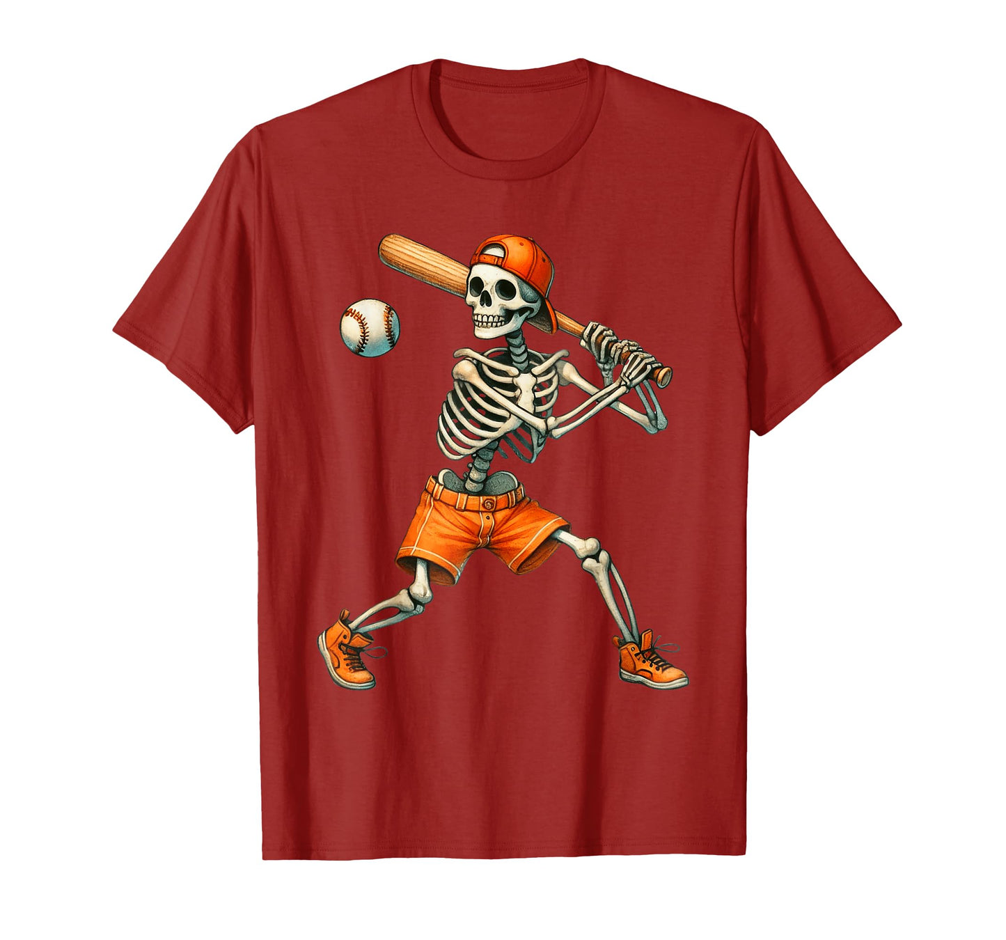 Skeleton Batting Baseball Halloween Funny Men Boys Kids T-Shirt