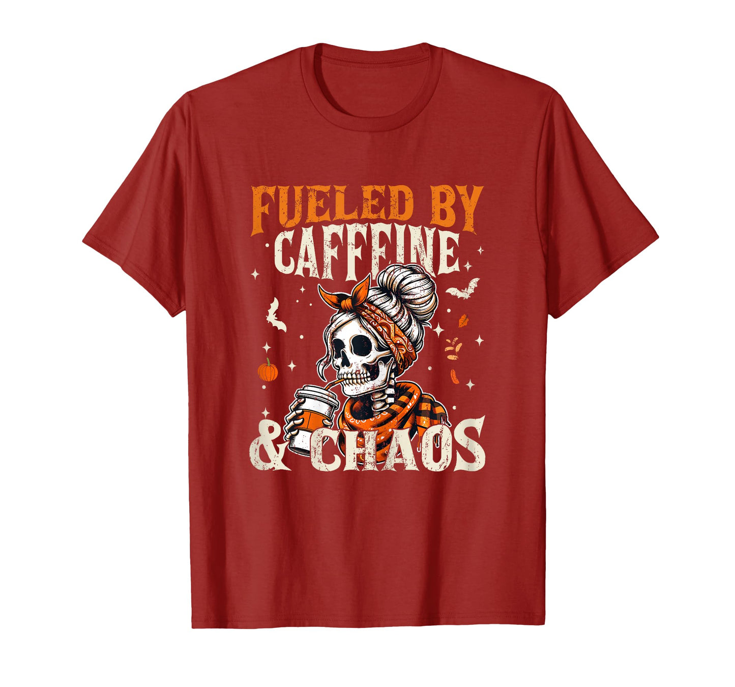 Fueled by Caffeine and Chaos Funny Coffee Halloween Mom Life T-Shirt