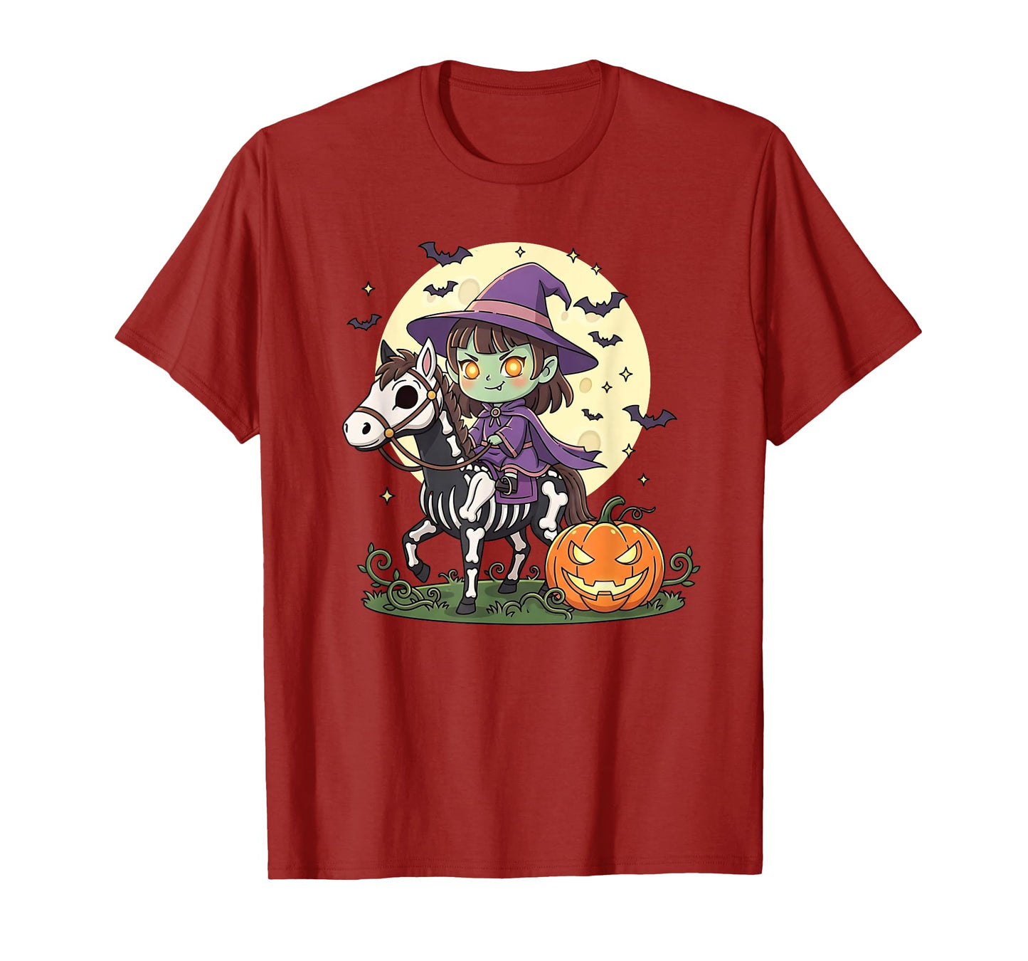 Girls Halloween Cute Witch Horse Skeleton Animal Graphic T-Shirt