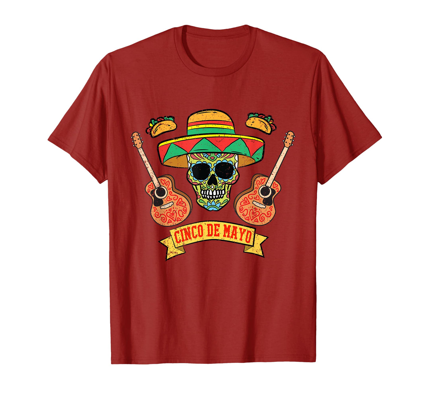 Sugar Skull Mariachi Cinco De Mayo Mexican Sombrero Taco T-Shirt