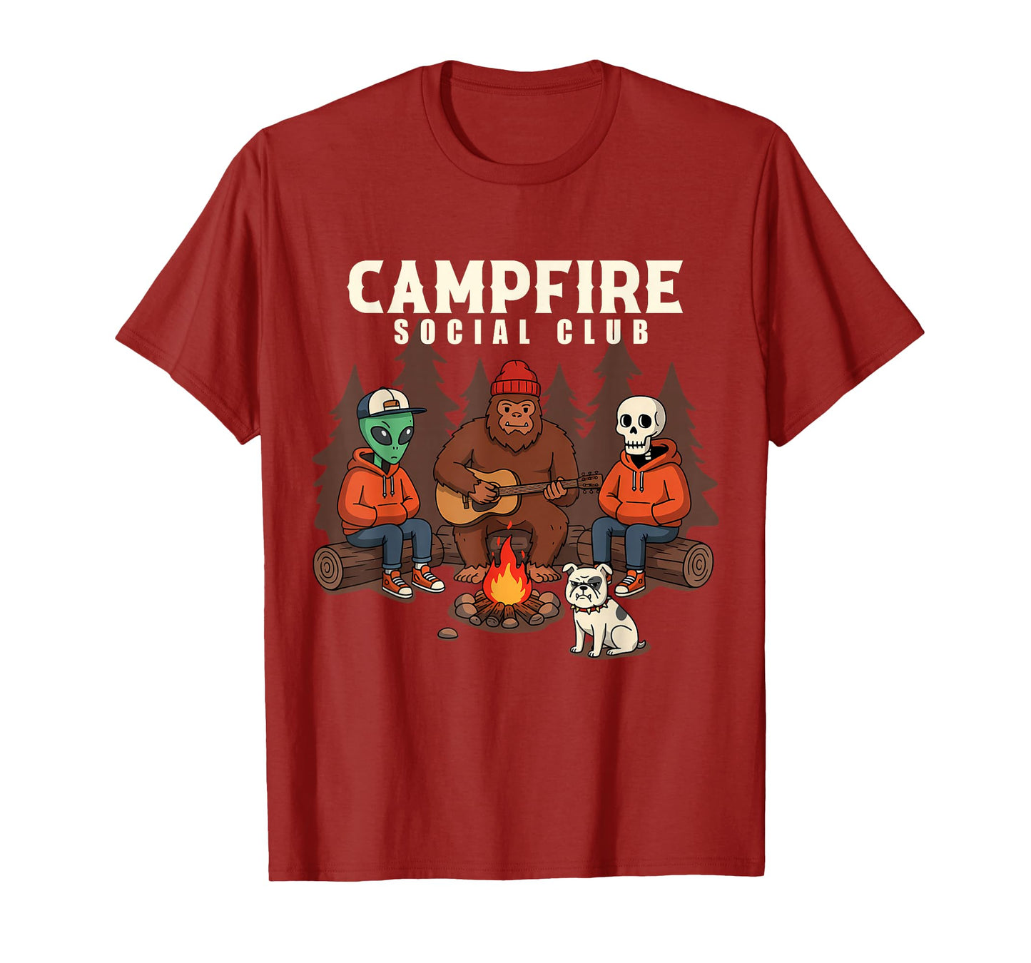 Alien Bigfoot Skeleton Funny Campfire Social Club Mens Boys T-Shirt