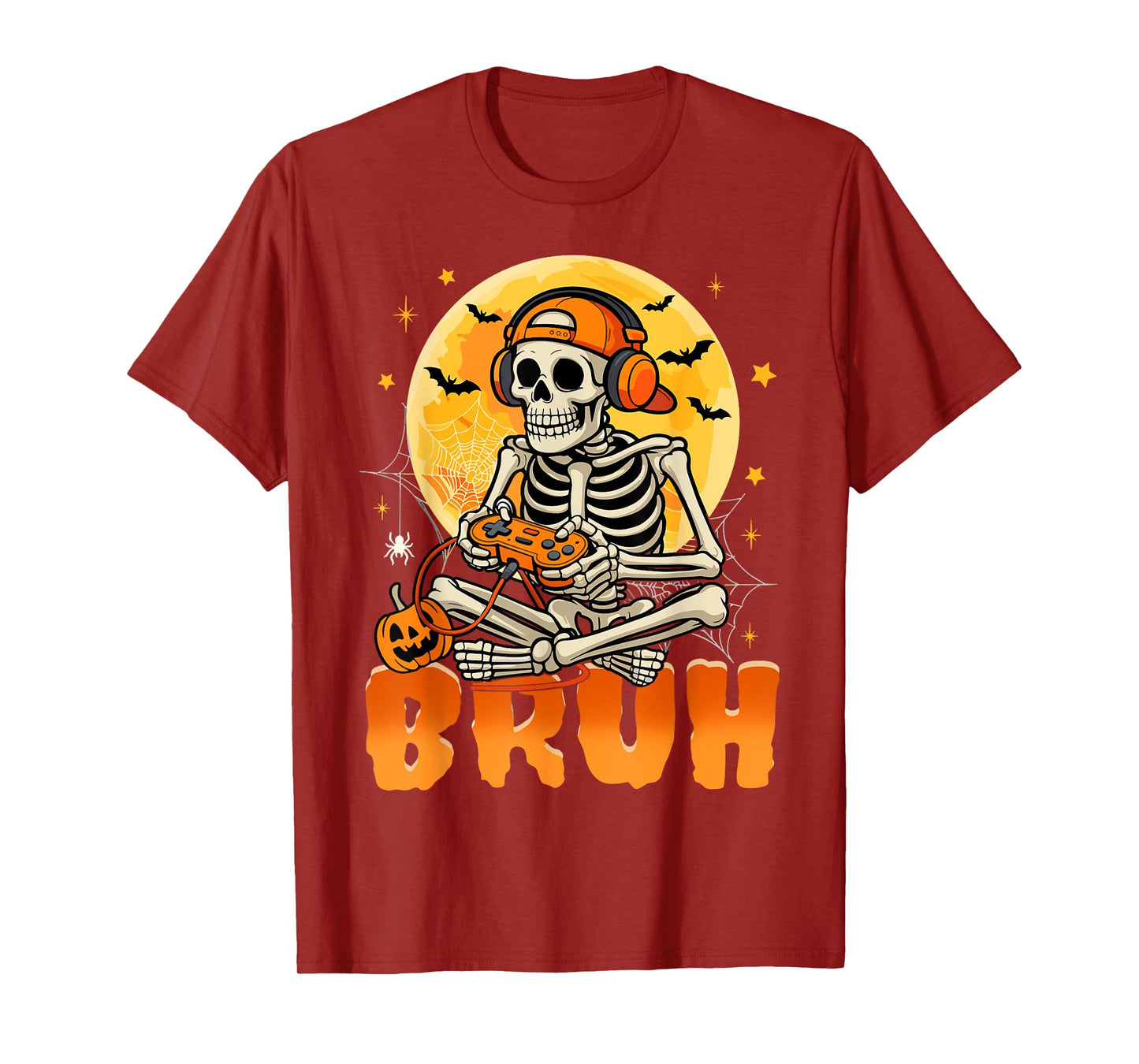 Vintage Bruh Skeleton Video Gaming Halloween Gamer Boys Kids T-Shirt