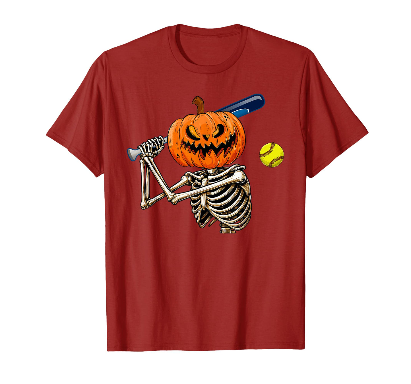 Softball Player Skeleton with Moon Halloween Costume Boys T-Shirt