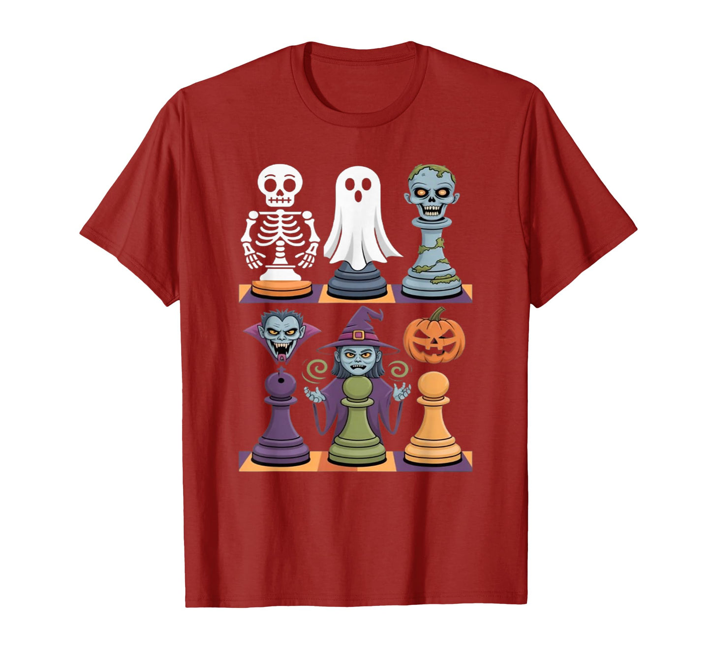 Halloween Chess Skeleton Ghost Zombie Vampire Witch Pumpkin T-Shirt