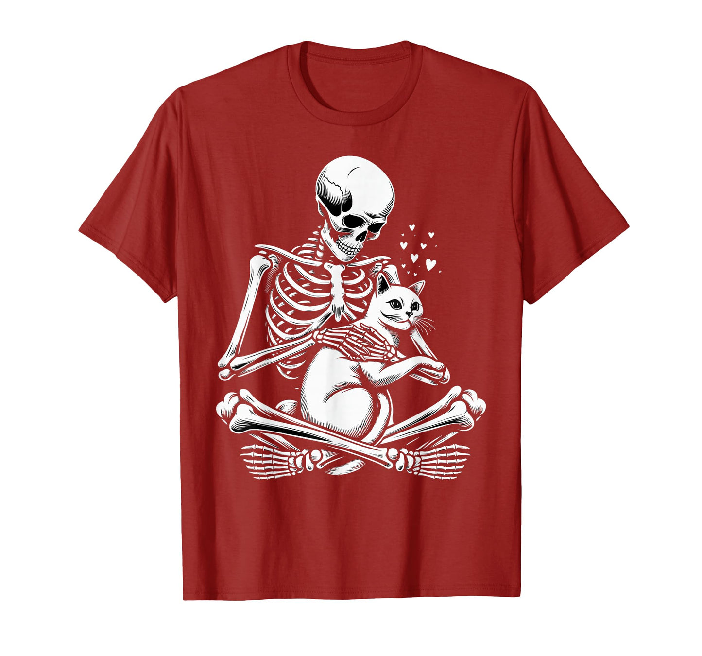 Skeleton Holding A Cat Skull Graphic Spooky Scary Halloween T-Shirt