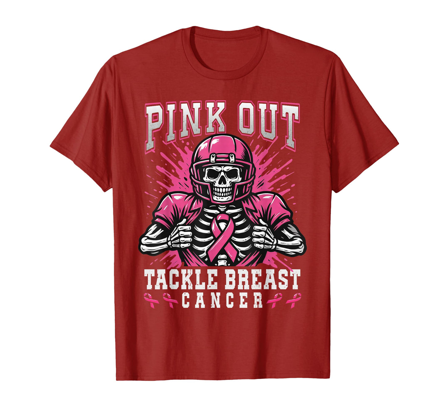 Skeleton Pink Out Tackle Breast Cancer American Football T-Shirt