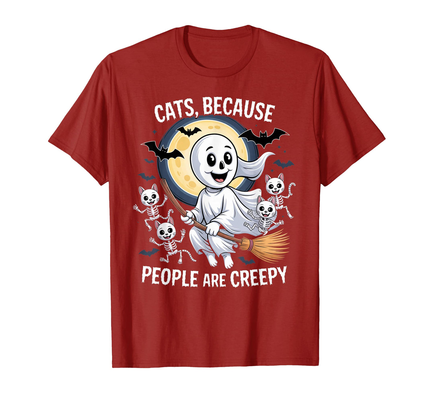 Cats Because People are Creepy Ghost Halloween Cat Mom Kids T-Shirt