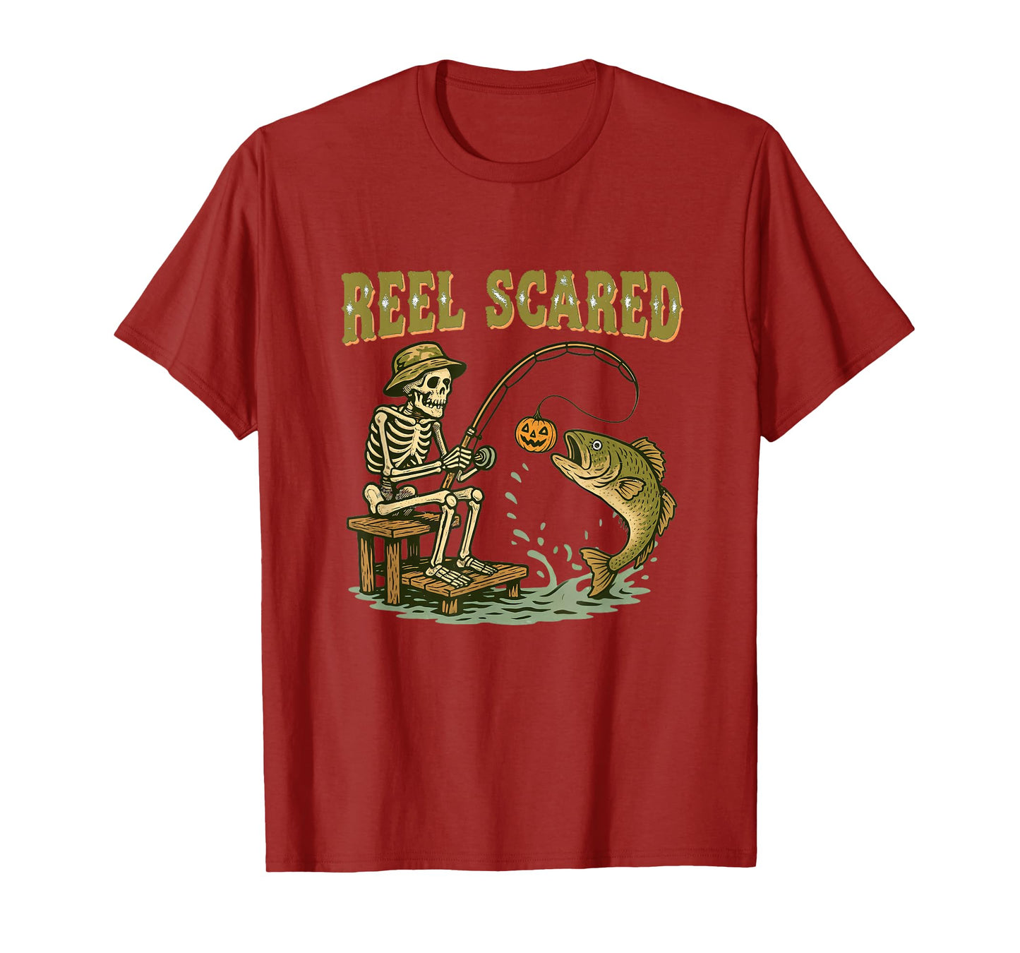Reel Scared Funny Skeleton Fishing Dad Men Halloween Costume T-Shirt