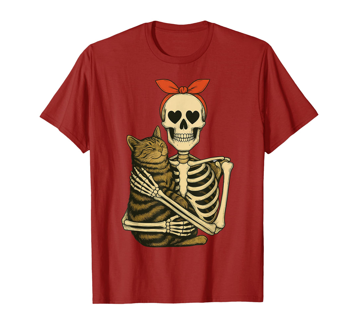 Skeleton Hugging Cat Halloween Bandana Shirt T-Shirt