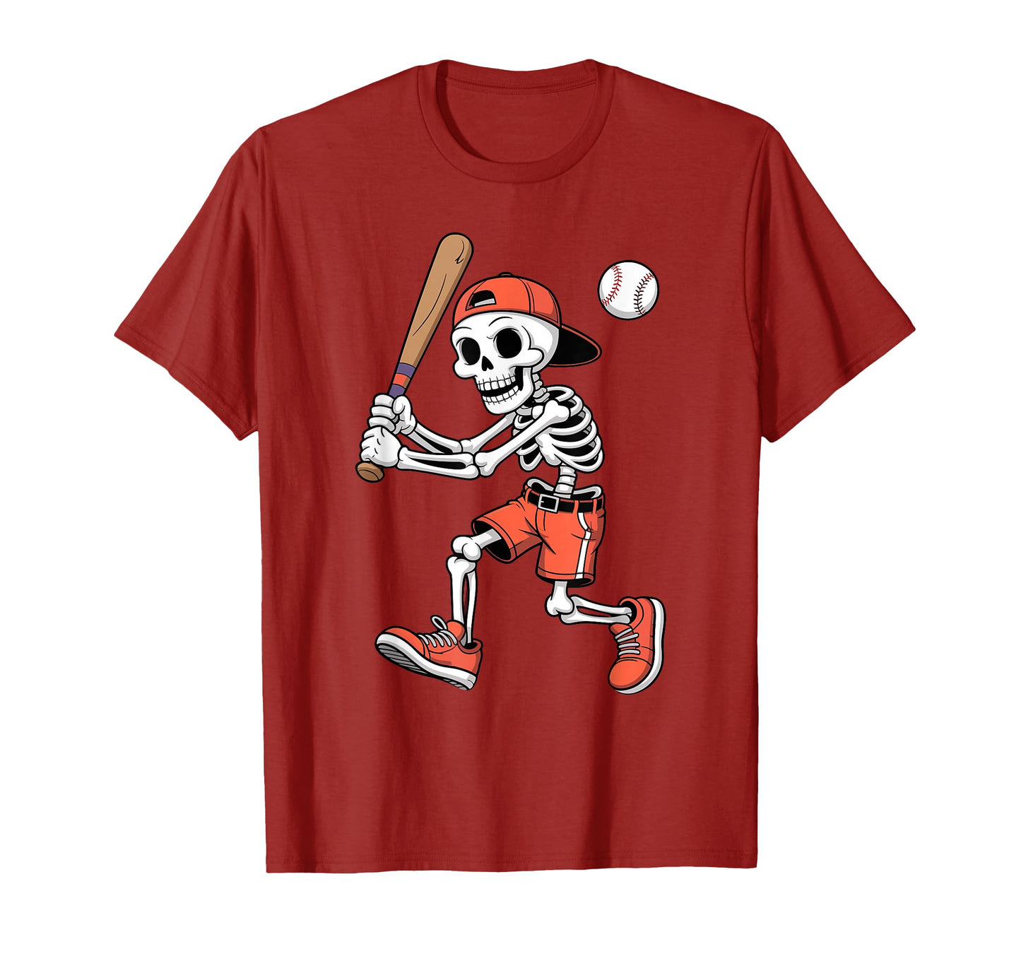 Funny Skeleton Batting Baseball Spooky Halloween Player T-Shirt