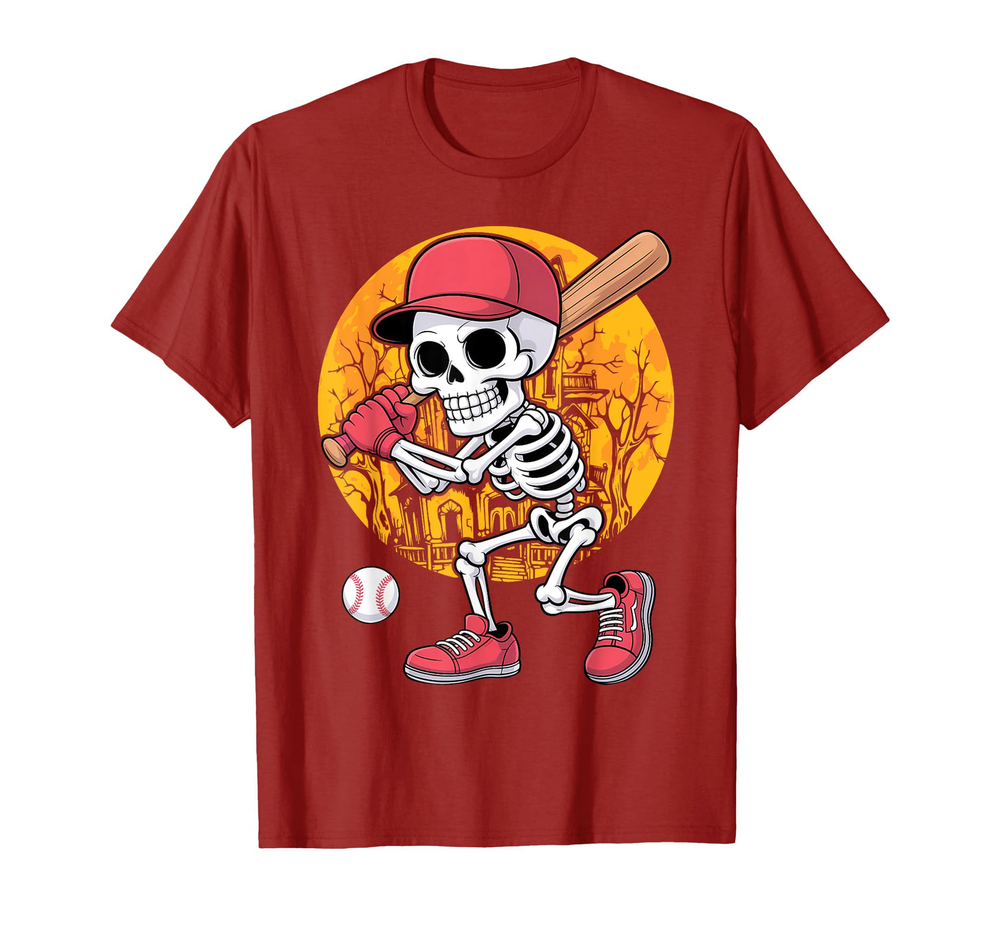 Skeleton Men Boys Baseball Halloween T-Shirt