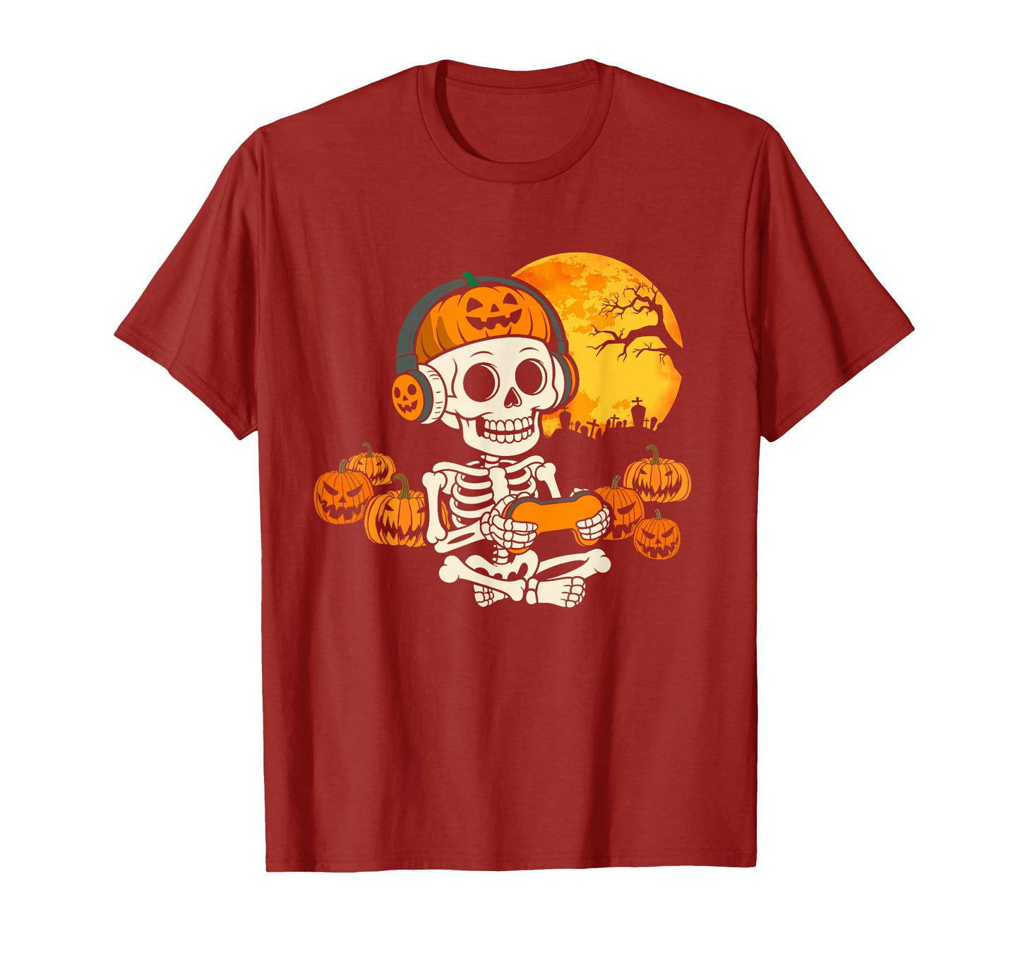 Gamer Spooky Skeleton Gaming Video Games Halloween Boys T-Shirt