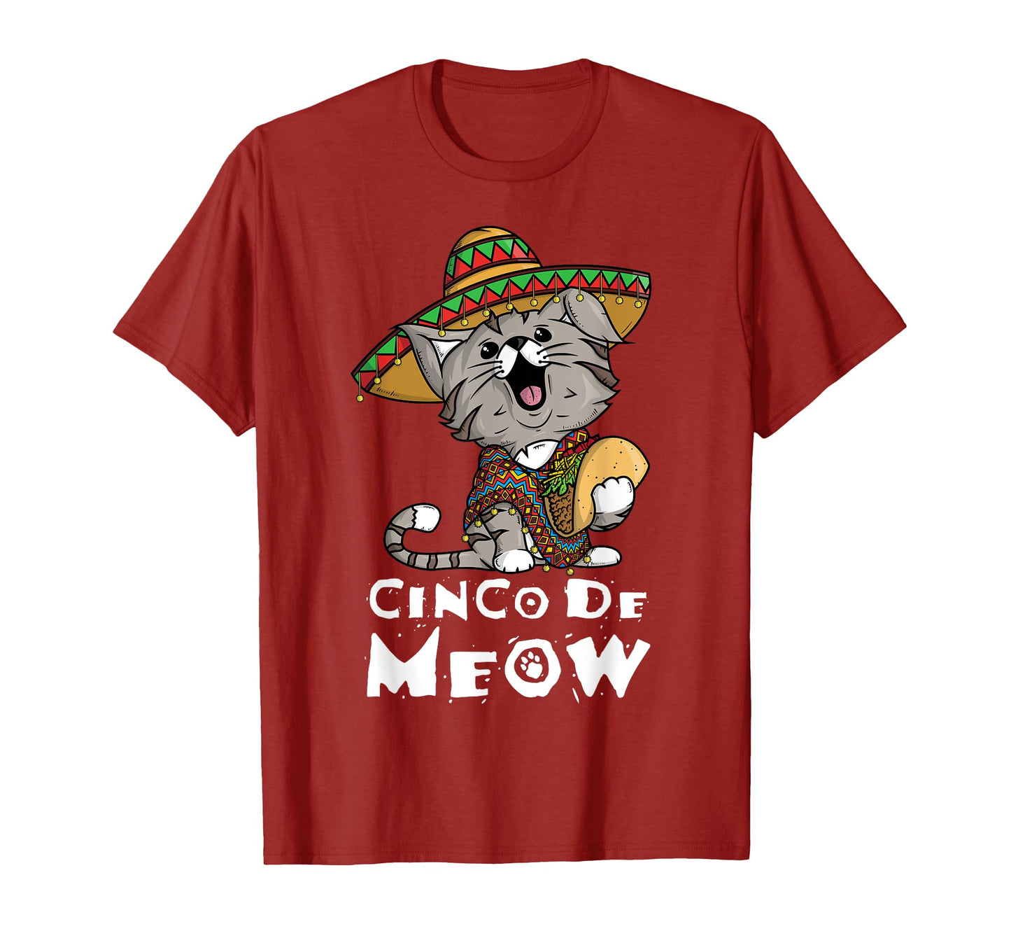 Cinco De Meow Shirt with Smiling Cat Taco and Sombrero Men Women Girls Kids T-Shirt