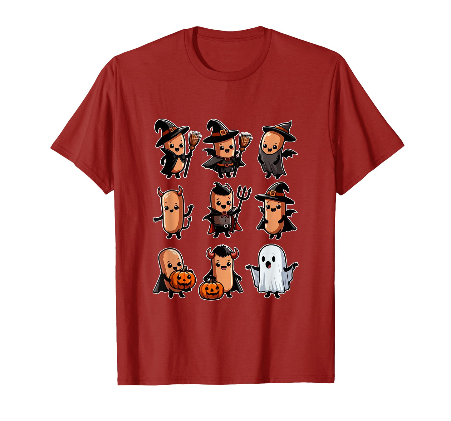 Group Sausages Cosplay Witch Boo Ghosts Halloween Food T-Shirt