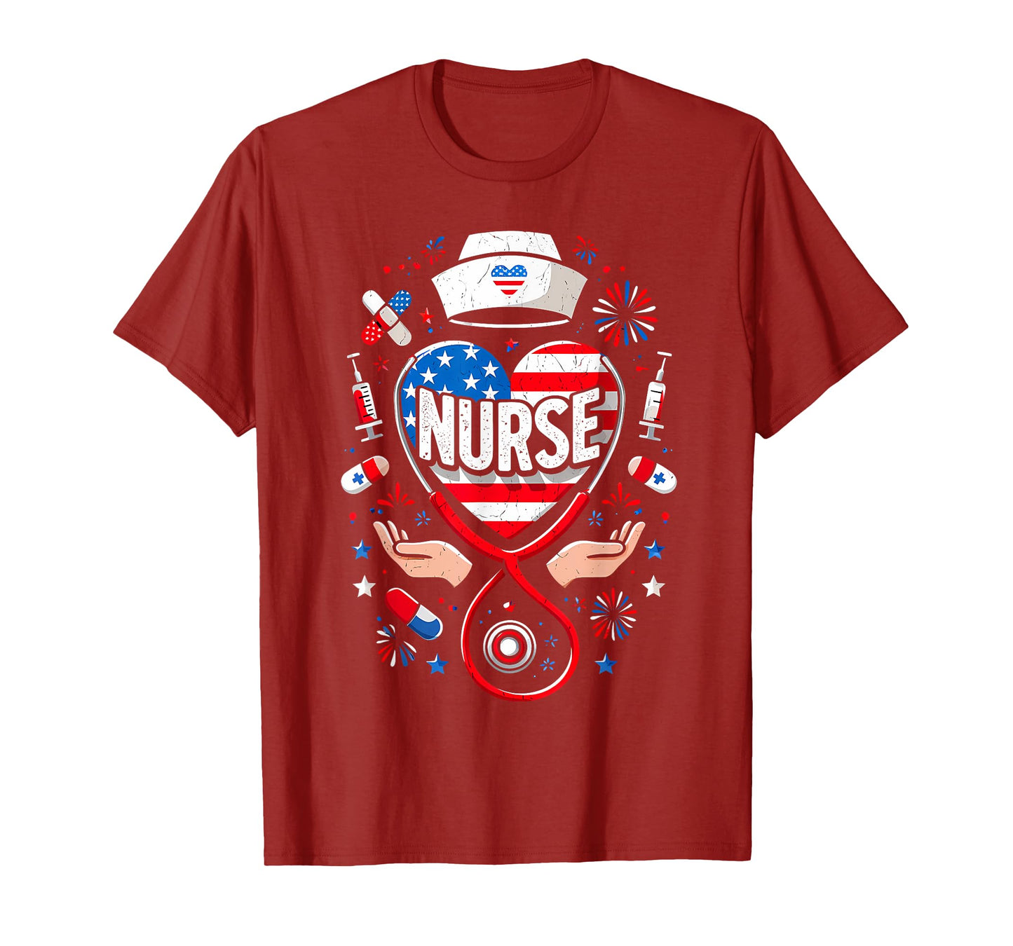 American Flag Heart Patriotic Nurse 4th of July T-Shirt