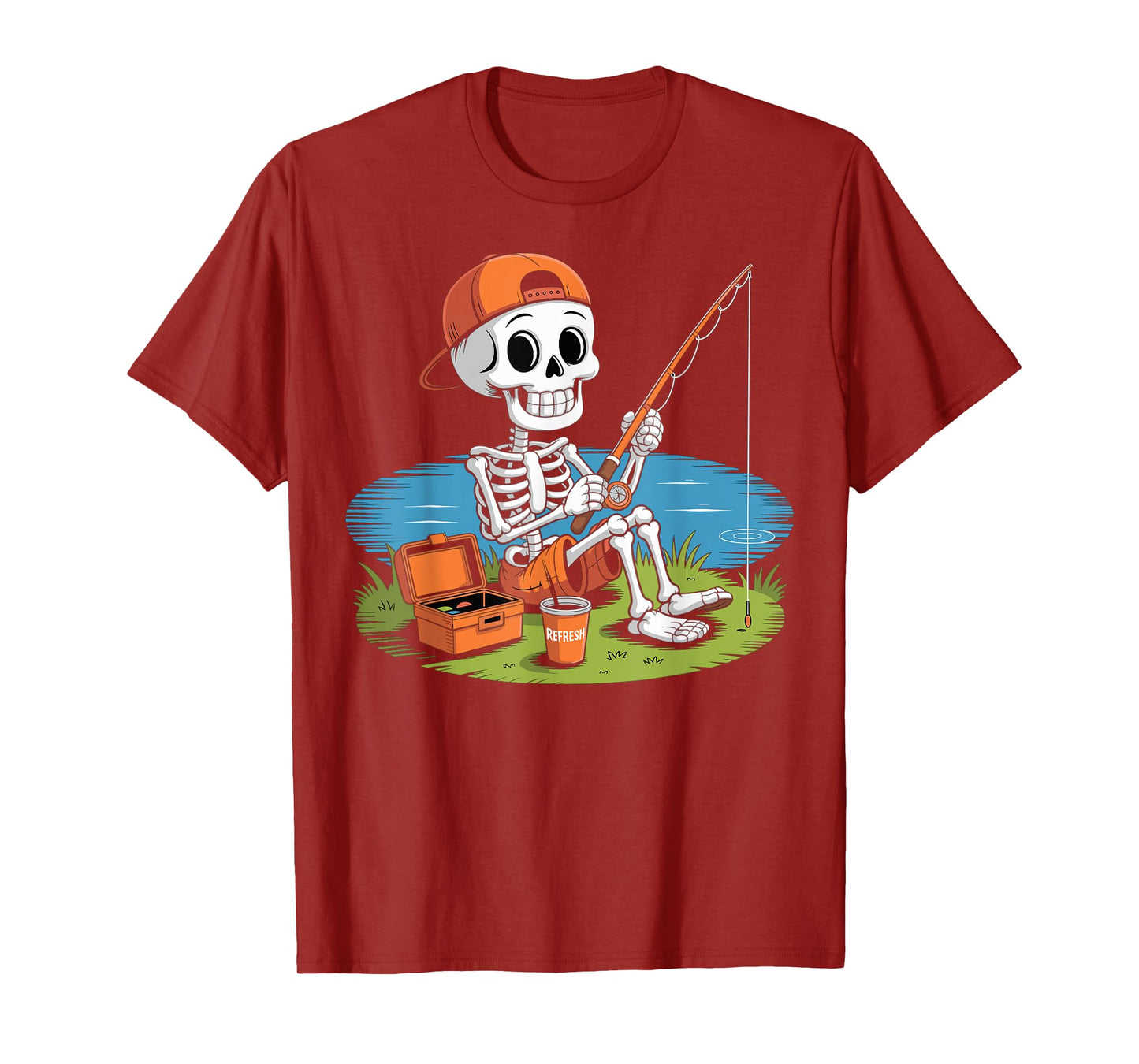 Skeleton Fishing Halloween Costume Funny Fishing Kids Boys T-Shirt