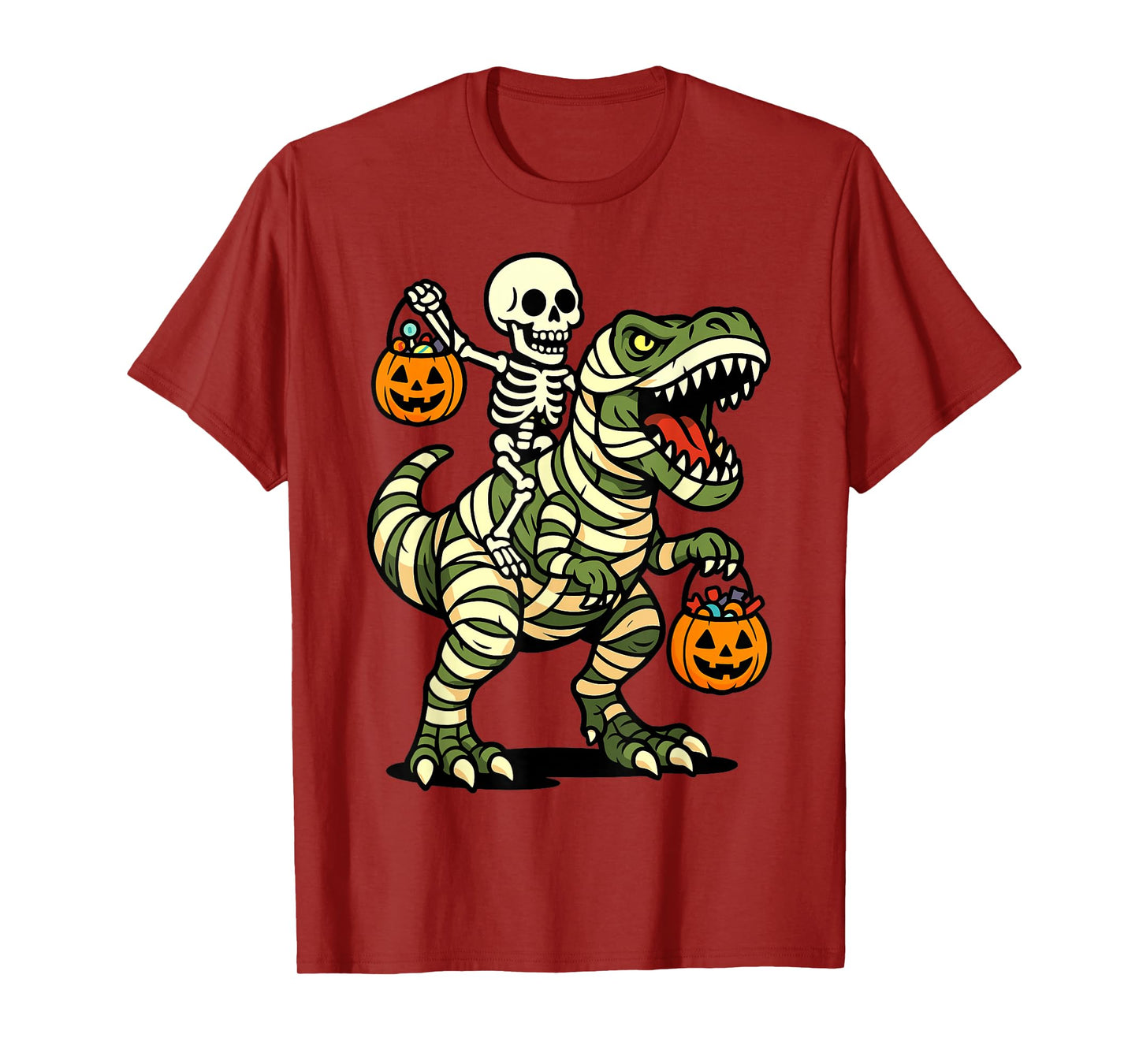 Halloween Mummy T-Rex Skeleton Funny Spooky Candy T-Shirt