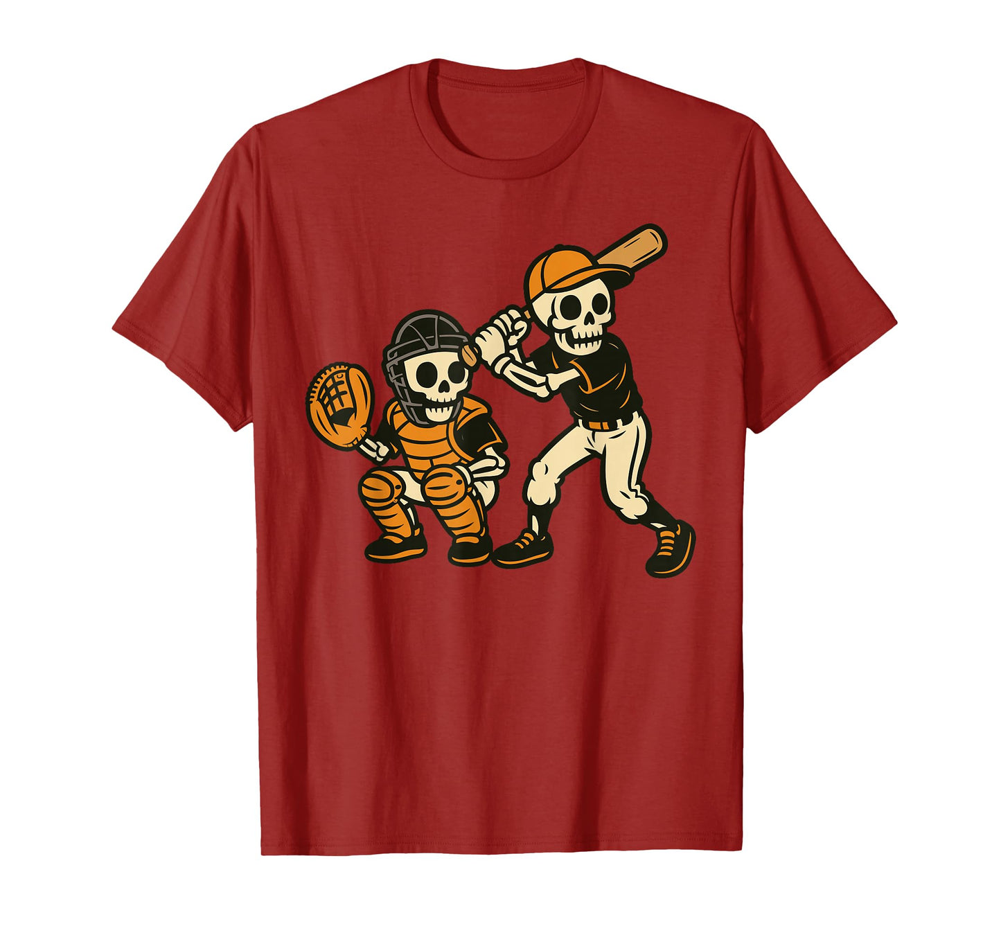 Halloween Skeleton Batter Catcher Baseball Graphic T-Shirt