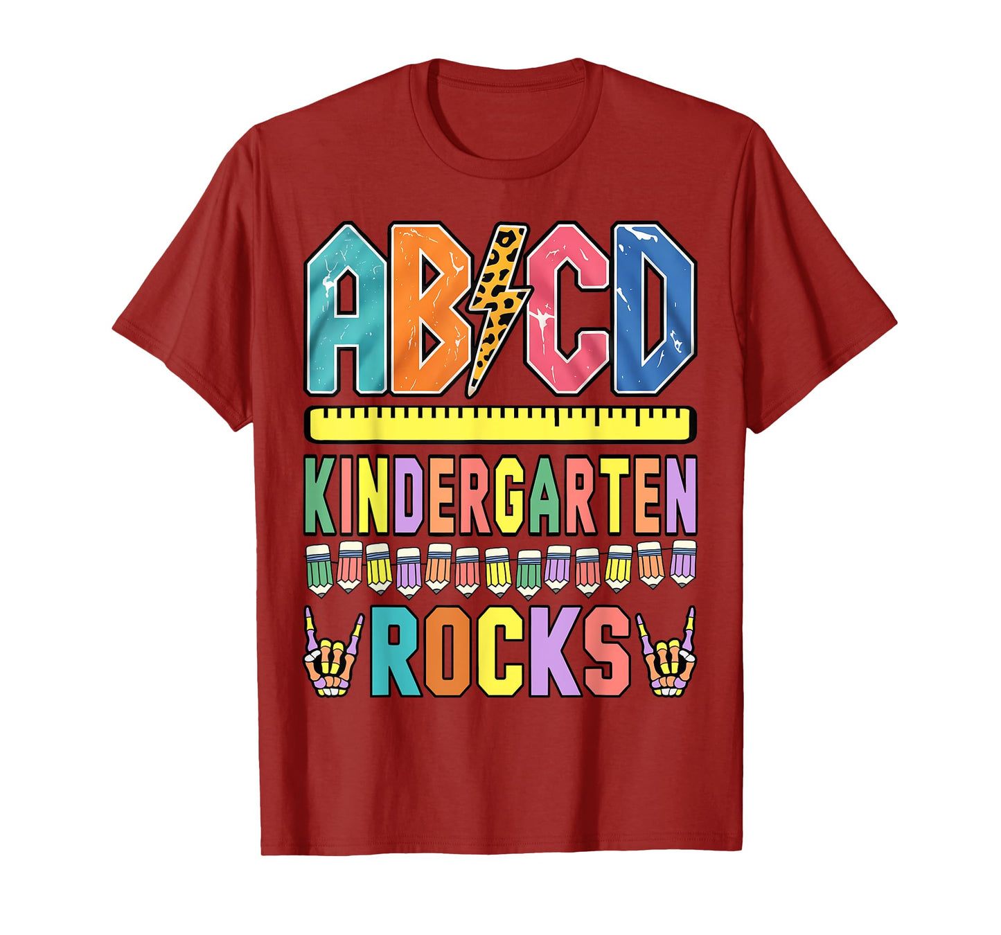 ABCD Kindergarten Rocks Funny Teachers Skeleton Boys Rock T-Shirt