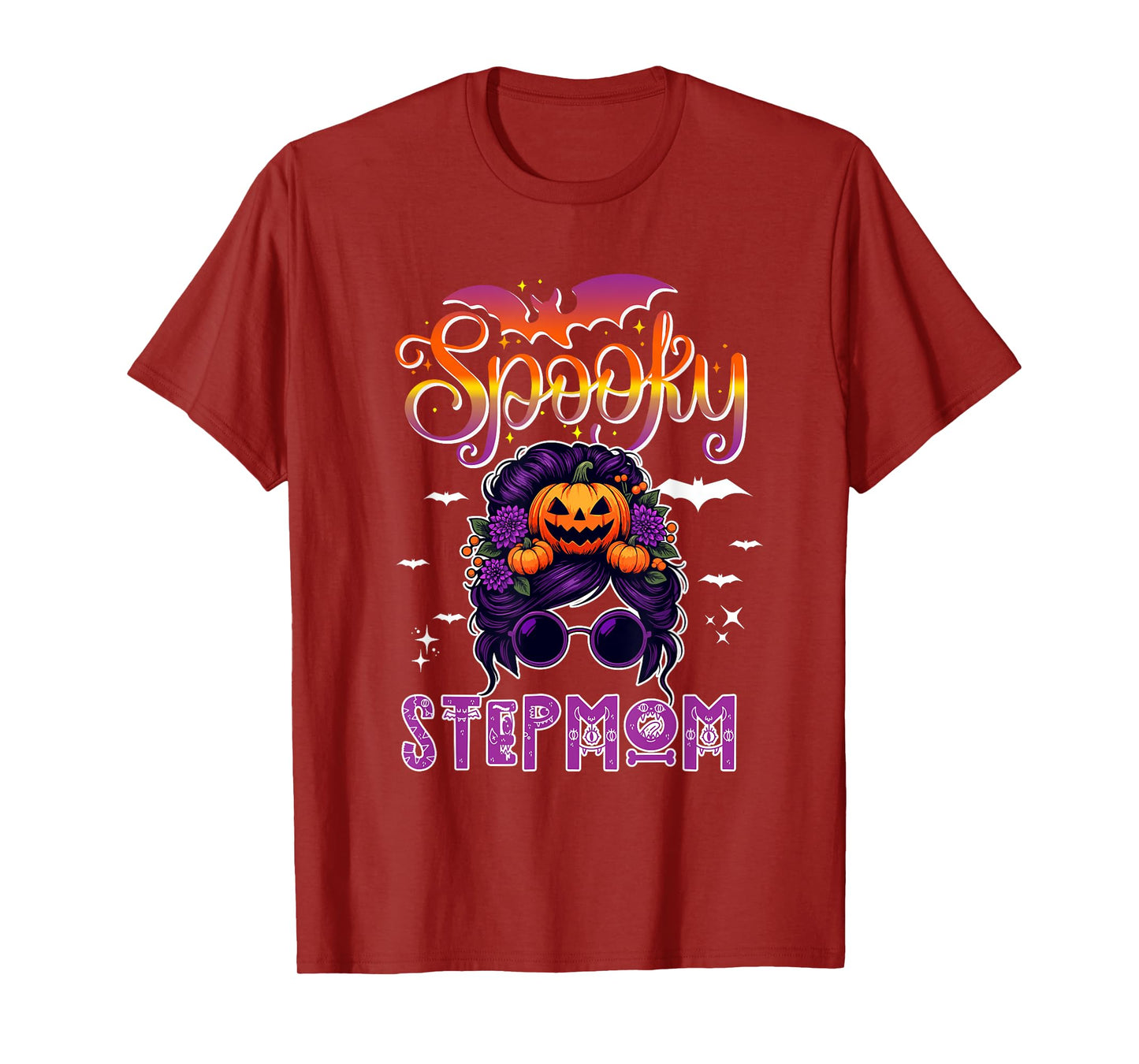 Spooky Halloween Stepmom Women Messy Bun Hair Sunglasses T-Shirt