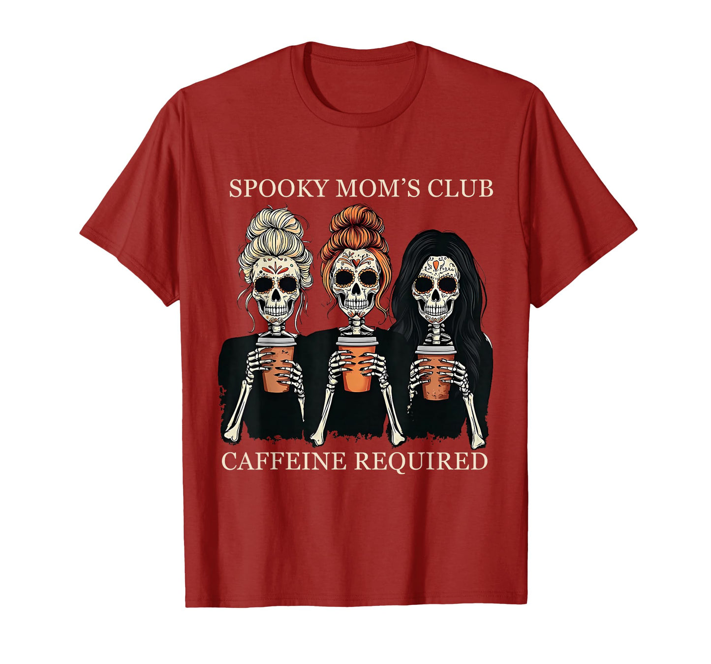 Spooky Mom’s Club Funny Halloween Skeleton Coffee Lover Mama T-Shirt