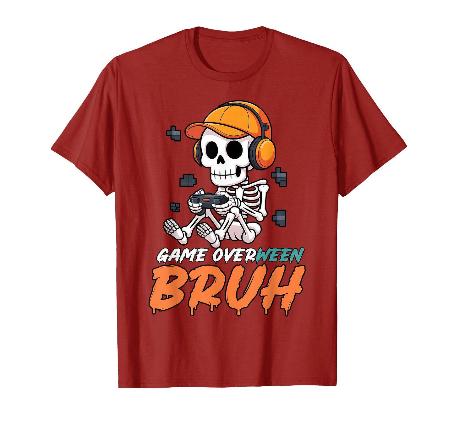 Halloween Skeleton Gamer Game Overween Bruh Boys Men T-Shirt