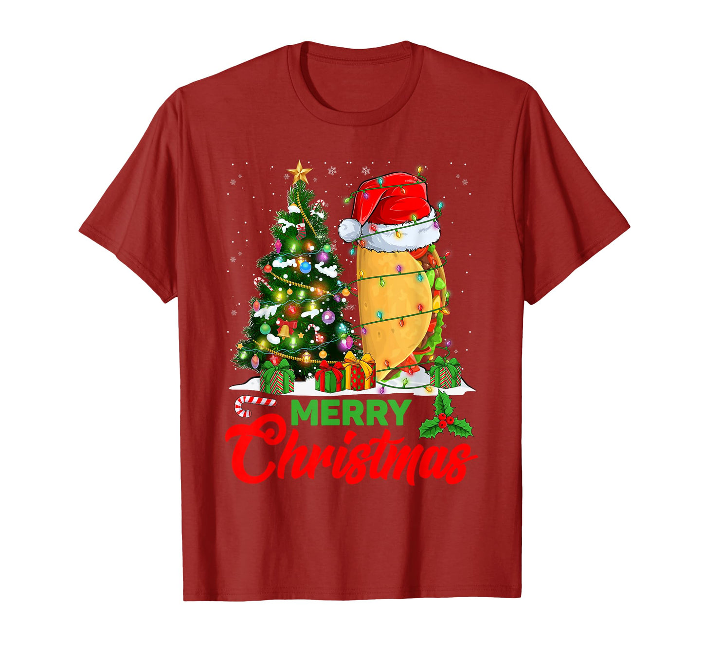 Funny Taco Christmas Tree Lights Mexican Food Lover Xmas T-Shirt