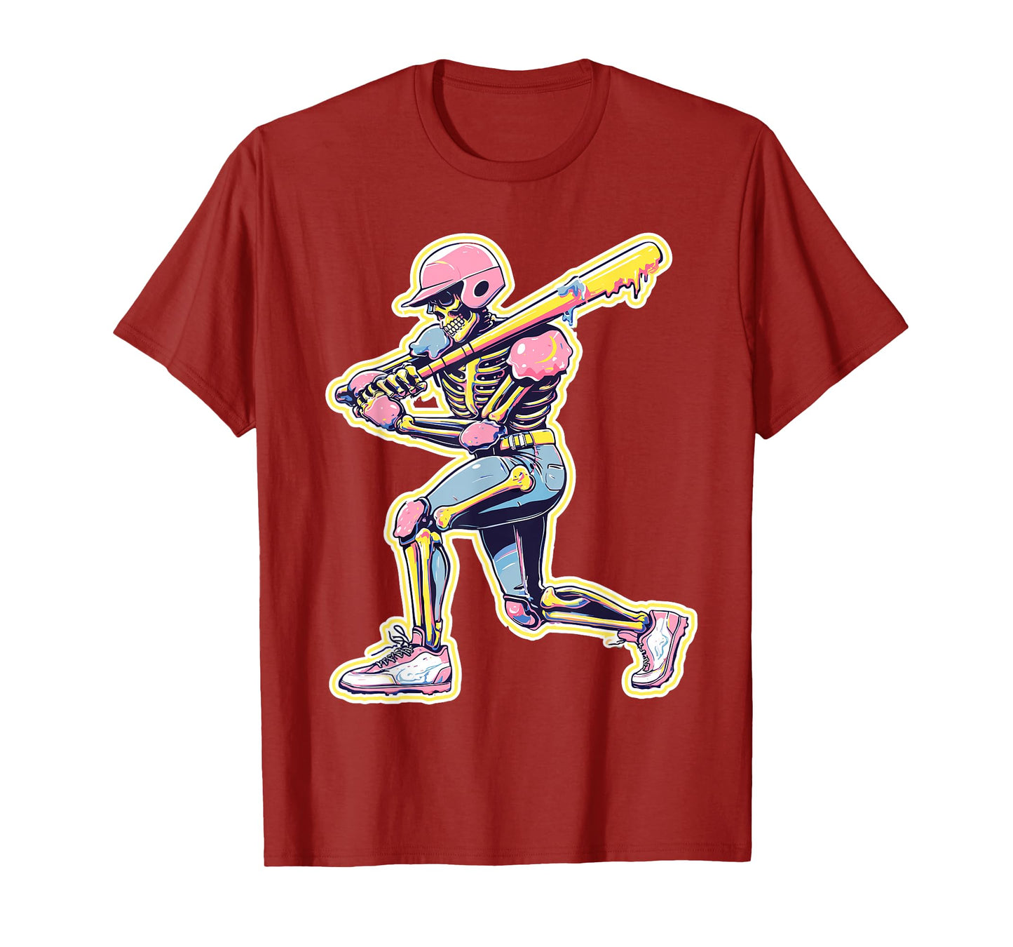 Skeleton Baseball Drip Ice Cream Batter Melting Graphic T-Shirt