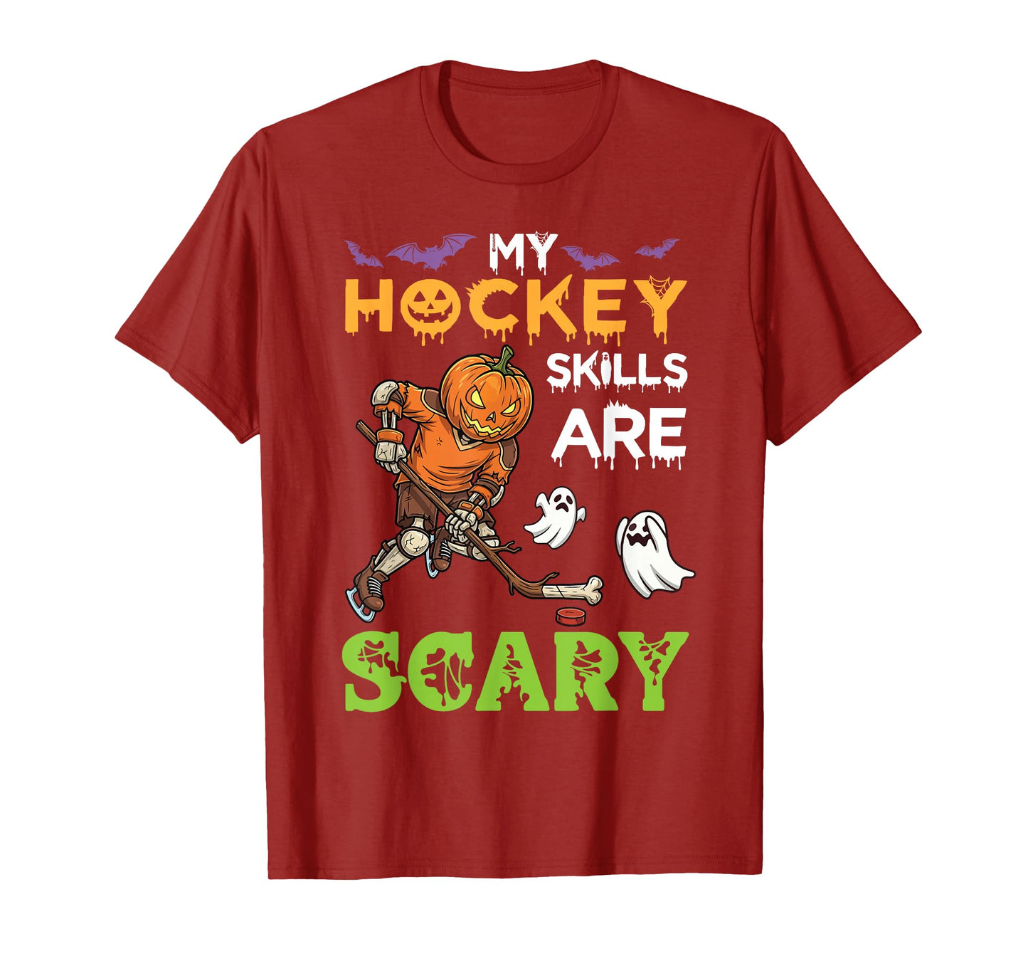 My Hockey Skills are Scary Funny Halloween Pumpkin Skeleton T-Shirt