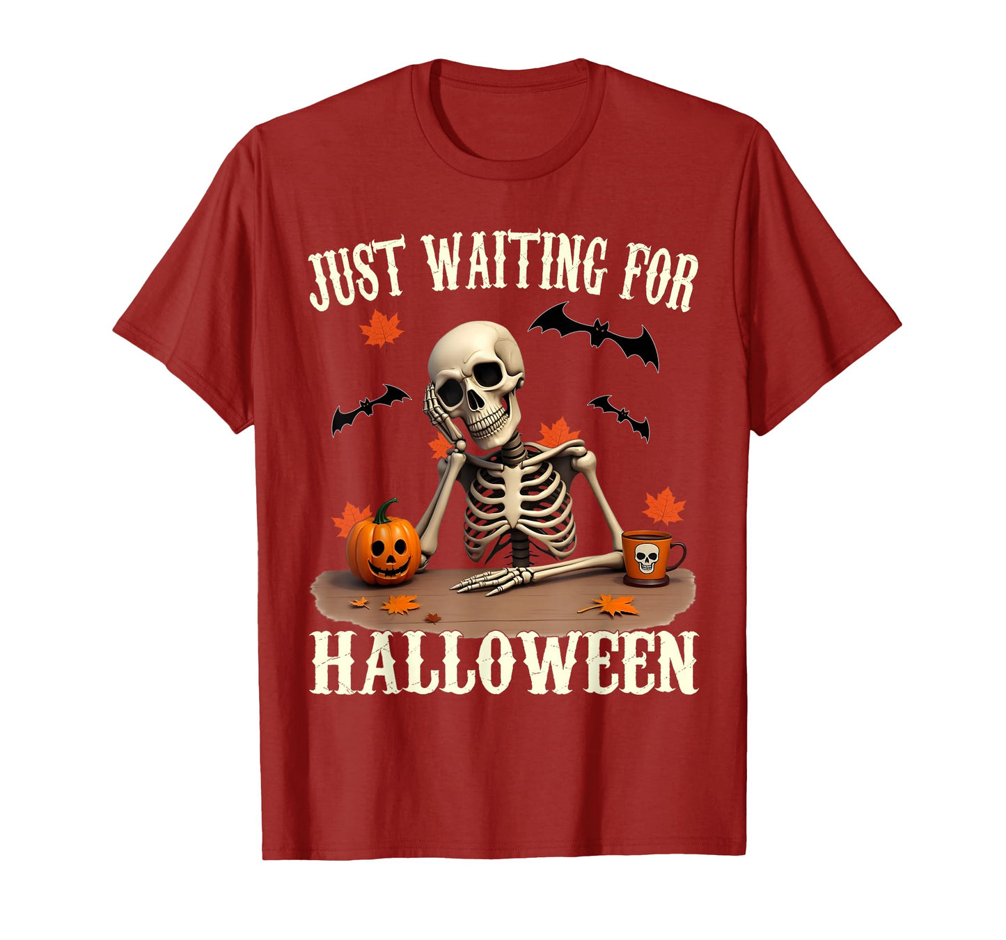Retro Just Waiting for Halloween Skeleton Drinking Coffee T-Shirt