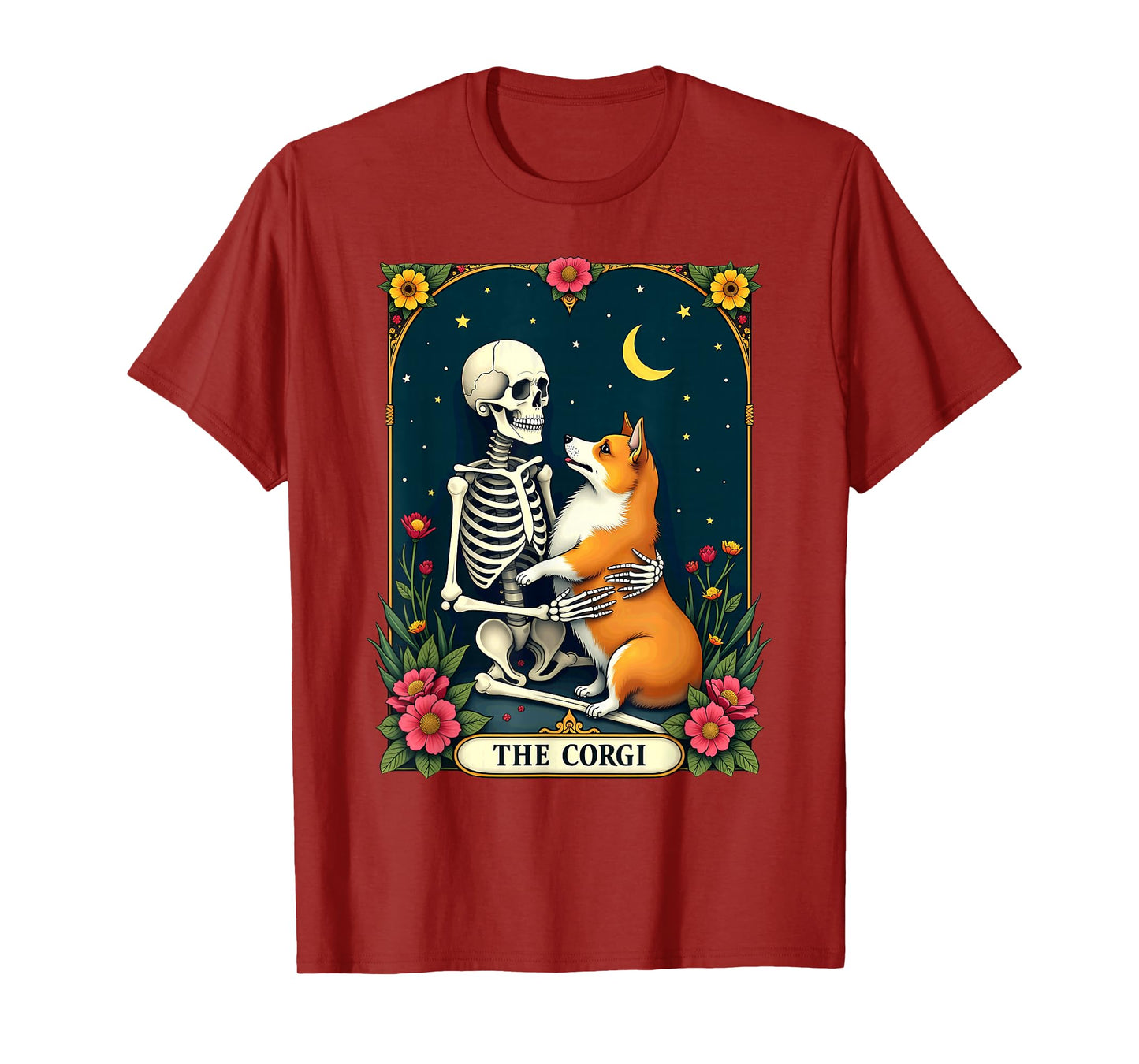 Gothic Tarot Card The Corgi Skeleton Halloween T-Shirt