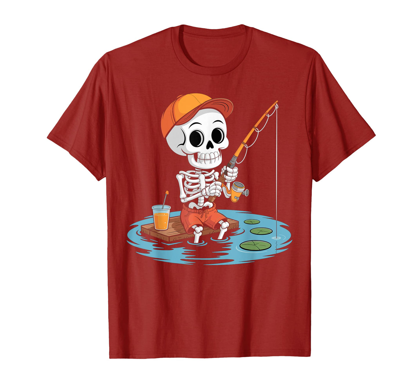 Skeleton Fishing Halloween Costume Funny Fishing Men Kids T-Shirt