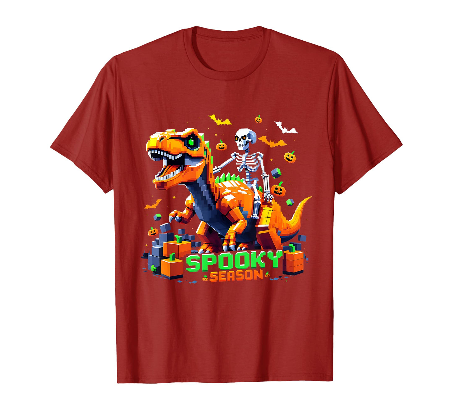 Spooky Season Pixel Skeleton Dinosaur Gift T-Shirt